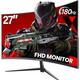CRUA 27 Inch Curved Gaming Monitor, 165Hz/200Hz Full HD 1080P PC Monitor, 1500R Frameless Design, FreeSync, Eye Care, VESA Mountable