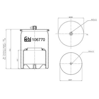 FEBI BILSTEIN Federbalg, Luftfederung Universal hinten rechts links mit Kolben 197mm für MERCEDES-BENZ A9613202121 9613202121 9603200657 106770 Image