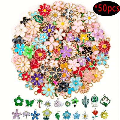 TEMU 30/50pcs Of Spring And Summer Floral Alloy Jewelry, Colors And Flower Charms For Diy Necklace, Bracelet, Earring, Jewelry Making And , Day Gifts Image
