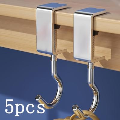 TEMU Set Of 3/5 Iron Auxiliary Hooks, 360° Rotation, 12*2.5cm, Portable, Detachable, Suitable For Office Desks, School Dormitories, Home Storage, Can Hold Up To 50 , , To Drill Holes Side, Image