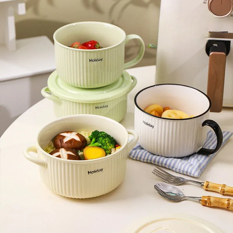 Household Ceramic Instant Noodle Bowl Preservation Bowl Cream Amphora Bowl Bowl with Handle Salad Bowl Snail Noodle Bowl