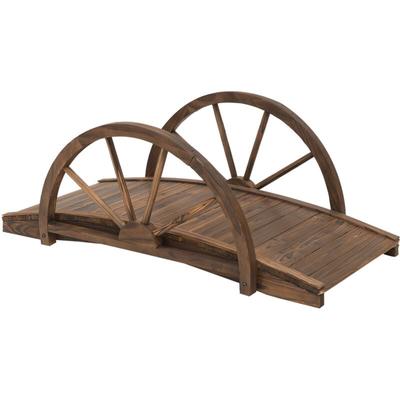 Gartenbrücke aus Tannenholz, Holzbrücke mit Rad Design, Teichbrücke bis 150 kg belastbar, Image