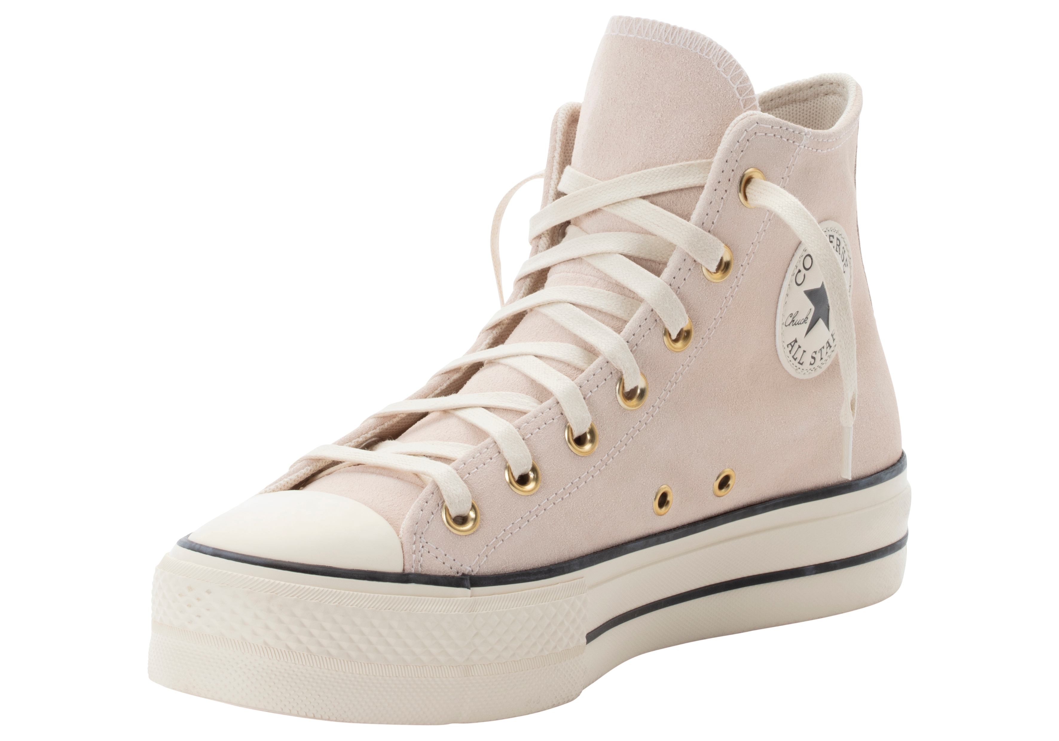 Sneaker CONVERSE "CHUCK TAYLOR ALL STAR LIFT PLATFORM SUEDE", Damen, Gr. 37, schwarz (pale petal, natural ivory, schwarz), Leder, Schuhe Sneaker
