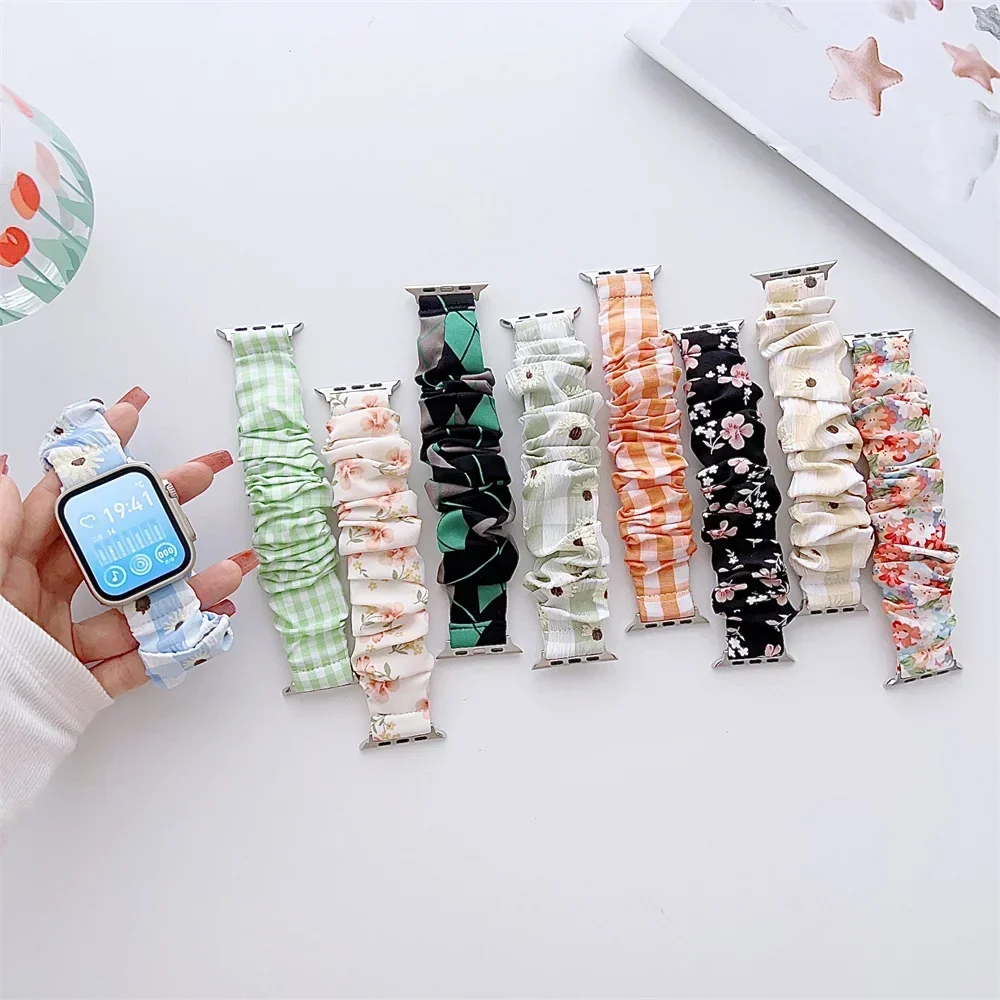 Scrunchie-Armband für Apple Watch Band Ultra 2 49 mm 45 mm 41 mm 44 mm 40 mm 38/42 elastisches Nylonarmband iWatch Serie 9 8 7 6 5 4 SE Image