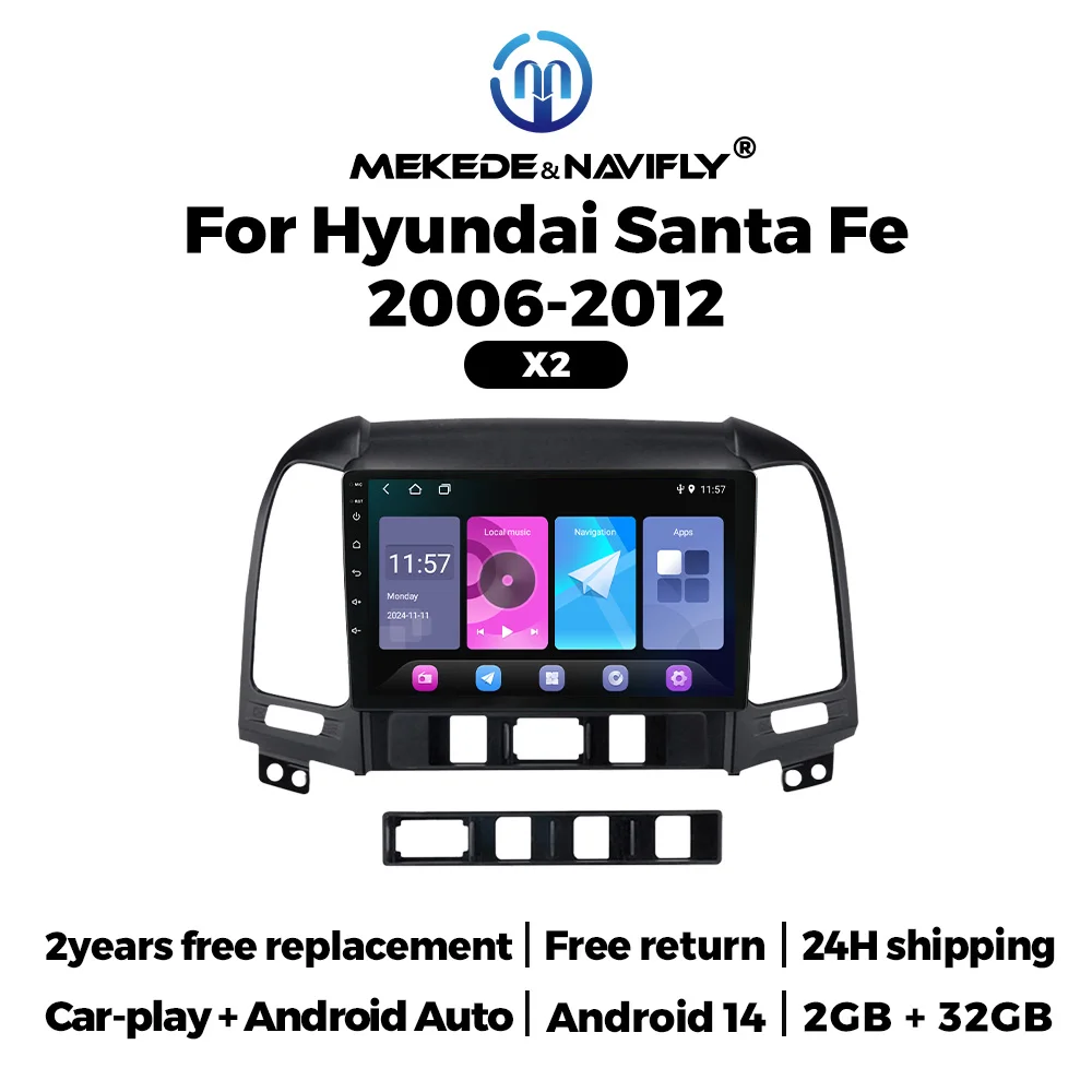 Mekede & navifly android14 kabelloses auto auto auto radio für hyundai ix45 santa fe 2006-2012 stereo multimedia player gps bt Auto GPS Multimedia Radio, 8-Kern DSP ohne DVD Player, 2Din Stereo Image