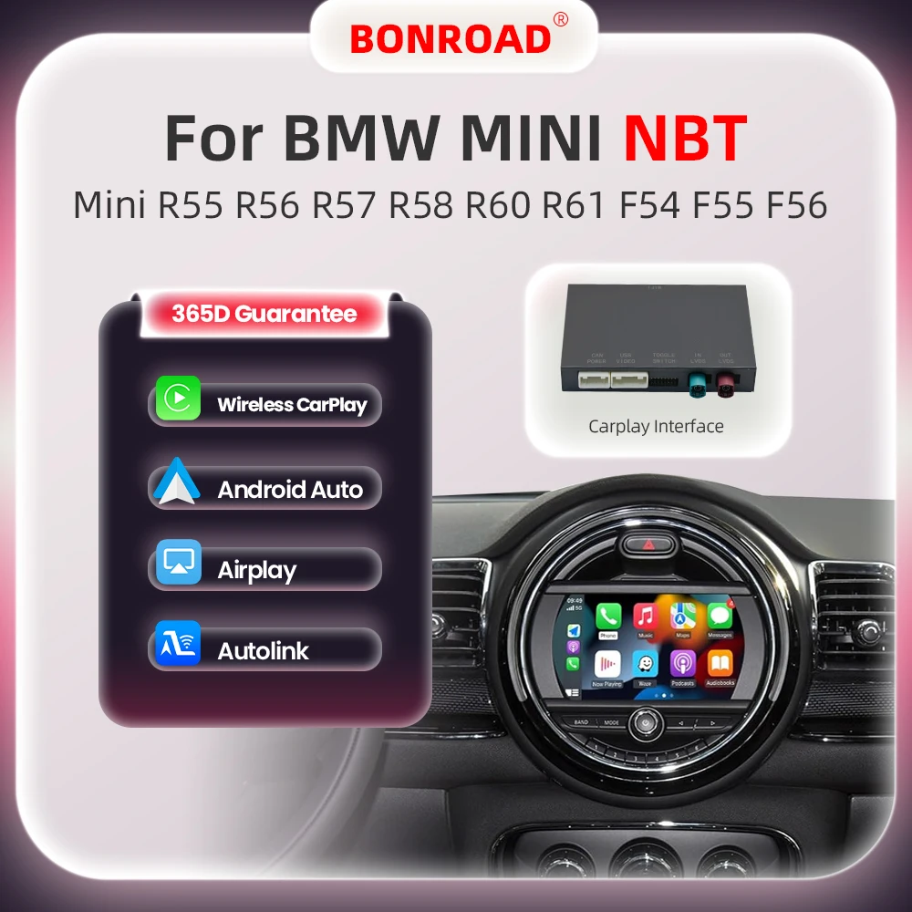 Bonroad drahtloses carplay android auto für mini r55 r56 r57 r58 r60 r61 f54 f55 f56 clubman countman cooper john cooper modul Image
