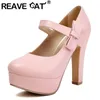 REAVE CAT Sexy Mary Janes Pumps Runde Zehen Blockabsätze 12 cm Plattform 3,5 cm Schleife Plus Größe 46 47 48 Mode Dating Party Schuhe
