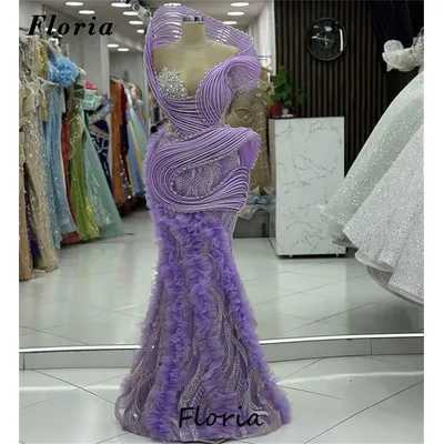 Lavender Ruffles Celebrity Dresses Customized 2025 Luxury Beading Mermaid Evening Dresses Birthday Party Second Reception Gowns