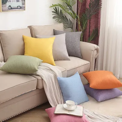 Einfache einfarbige Kissenbezug Leinen Home Kissenbezug Wohnzimmer Sofa Kissenbezug Image