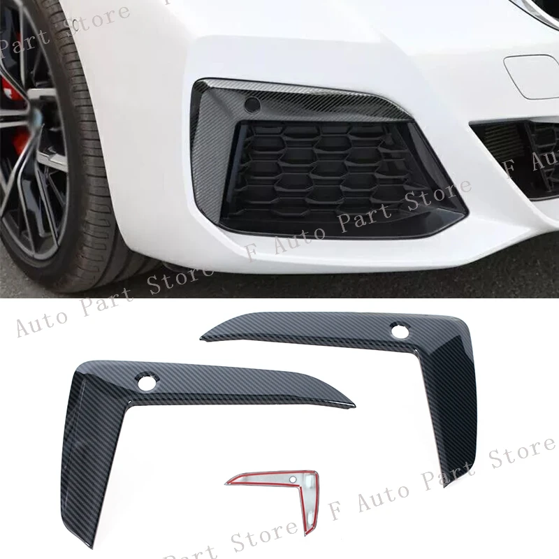 2PCS Für BMW 5 Serie G30 G38 2018 2019-2022 Carbon Fiber Front Stoßstange Nebel Licht Lampe augenbraue Aufkleber Trim Rahmen Abdeckung Streifen Image