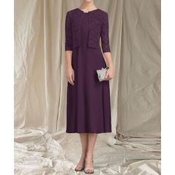 Elegantes Zweiteiliges A-Linie Hochzeitskleid für die Mutter der Braut Tea Length Chiffon Spitze Raffung 3/4 Ärmel Ideal für Hochzeitsgäste