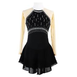Damen Eiskunstlaufkleid Eislaufen Schwarz Netz Stretch-Spandex Professionelle Trainingsbekleidung Warm Thermisch Langarm Kristall Strass