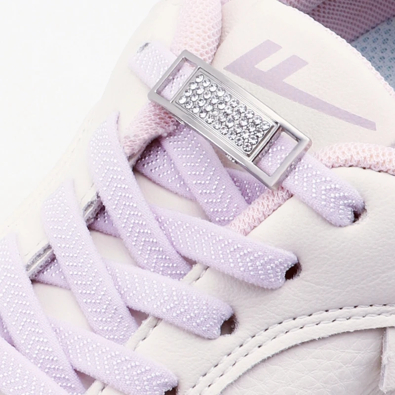 Elastische Schnürsenkel Sneakers Tennis No Tie Schnürsenkel Silver Diamond Lock Schnürsenkel ohne Krawatten Flache Schnürsenkel für Schuhzubehör Image