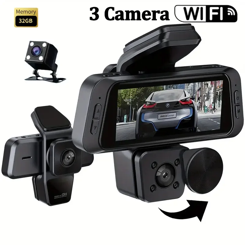 Caméra de tableau de bord pour voitures, enregistreur de vue avant et arrière, caméra vidéo de voiture, dashcam voiture，caméra de recul，caméra voitures accessoires de voiture, Wi-Fi, commande