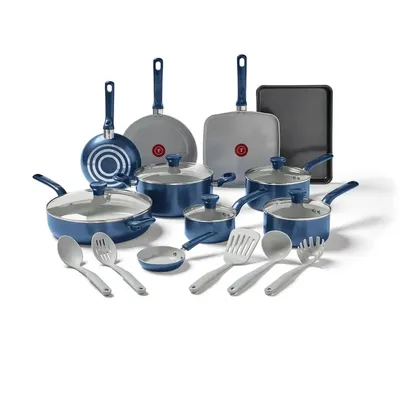 20 Piece Pots and Pans Cookware Set, Electric Blue