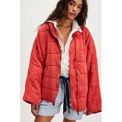 Dolman Quilted Knit Jacket at Free People in Red Clay, Size: Small