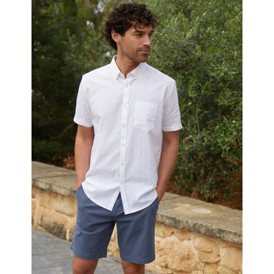 White Short Sleeve Linen Blend Shirt