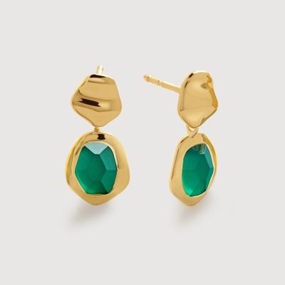 Gold Odyssey Gemstone Small Drop Earrings Green Onyx