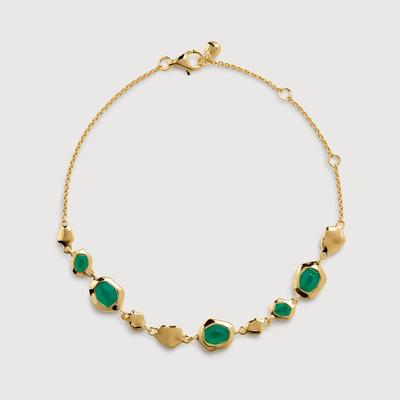 Gold Odyssey Gemstone Pebbled Chain Bracelet Green Onyx
