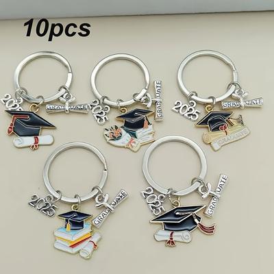 TEMU 10pcs 2025 Graduation Key Ring Set, With A Hat And , Graduation Season Gift Key Ring Pendant, Suitable For Hanging Backpack Decoration, Graduation Gifts, Party Gifts Image
