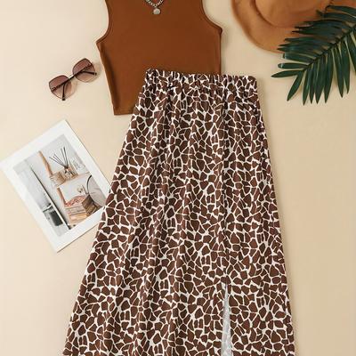 TEMU Leopard Print Women's Top And Skirt Set, Trendy Women's Clothing. Image