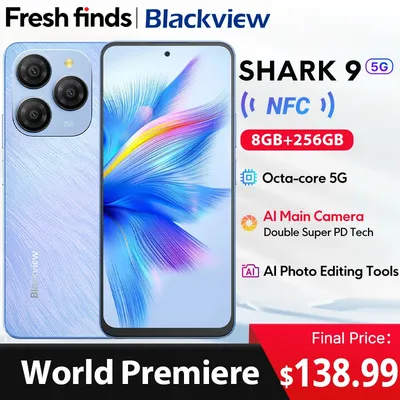 【World premiere】Blackview SHARK 9 5G Smartphone 6.67'' HD+ IPS 90Hz Display 50MP Main Camera NFC GPS Android 14 Mobile Phone