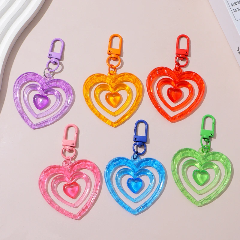 Loe | Acryl Farbige Herz Form Schlüssel Kette Frauen Mädchen Koreanische Mode Niedlichen Auto Tasche Anhänger Schlüssel Ring Günstige Großhandel Image