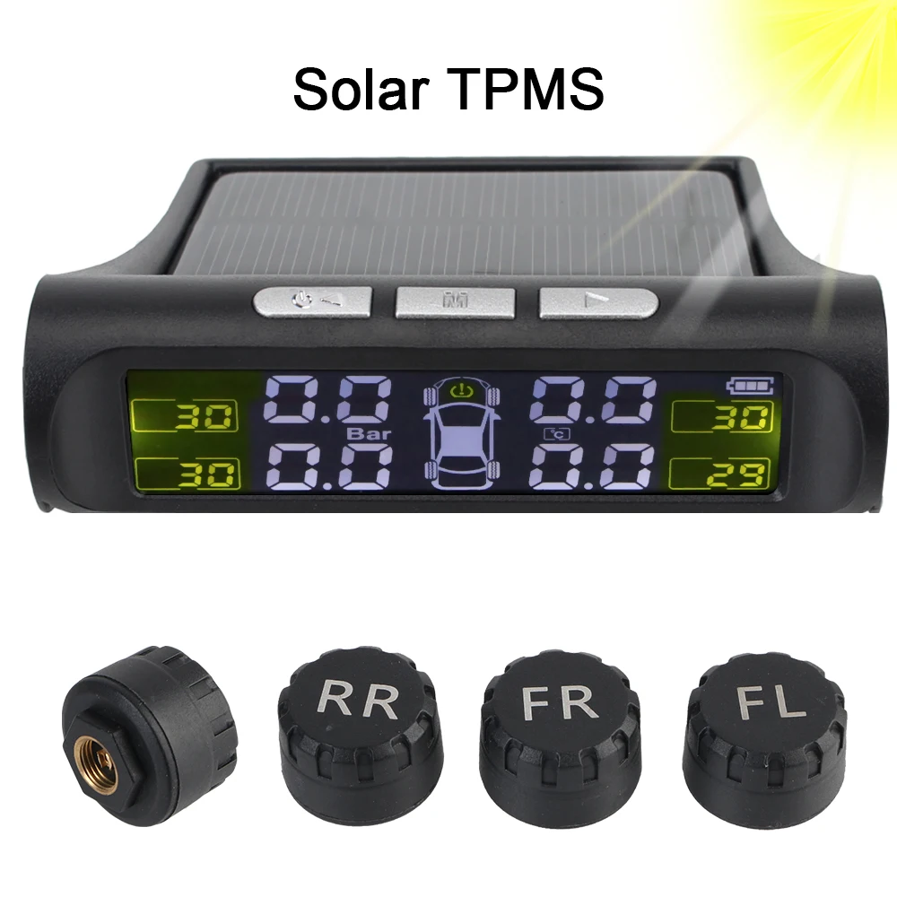 Autozubehör mit 4 externen Sensoren, universelles Reifendruckkontrollsystem, digitales LCD-Display, Solar-TPMS Image