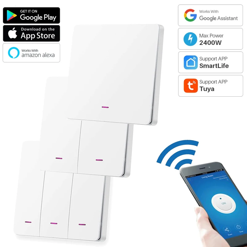 Smart WiFi Lichtschalter Push Button Tuya APP Fernbedienung Smart Home Automation Funktioniert mit Alexa Google Assistant Image