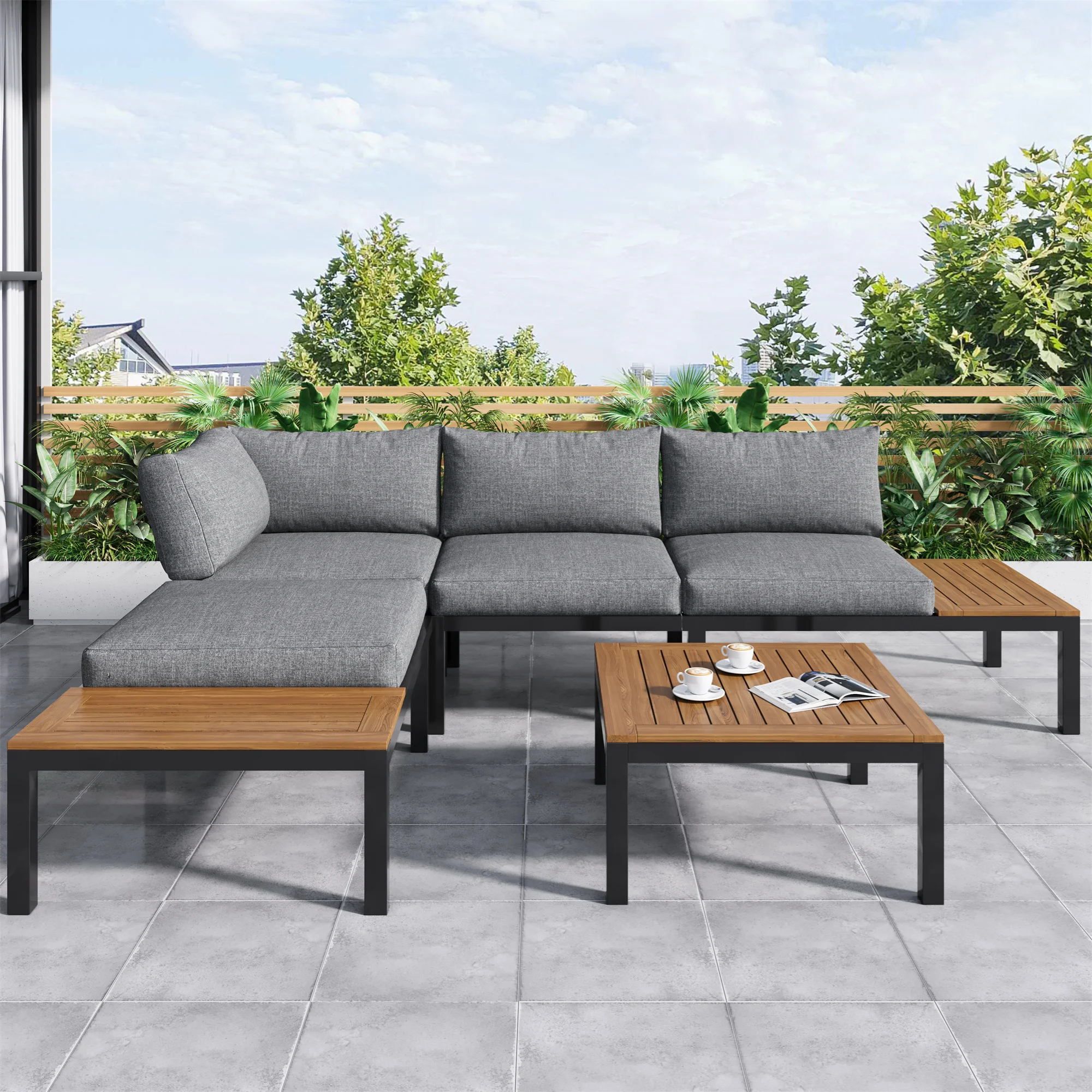 Gartenmöbel-Sets Gartenmöbel Set 5 Personen, Polyrattan Gartenloungeset mit Sofa und Tisch, Balkonset Rope Loung, Terassenmöbel