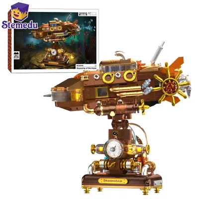 740PCS MOC Tiefsee Dampfer Boot Kleine Partikel mit Licht Set Bausteine Ziegel Modell Puzzle Montage Image