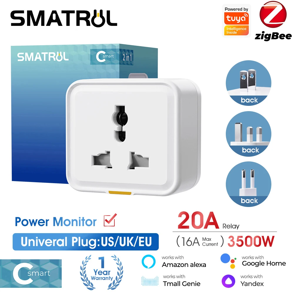 3500W Smart Plug Zigbee WiFi Steckdose EU US UK Universal Reise Adapter Tuya Power Monitor Steckdose Alexa google Home Control Image