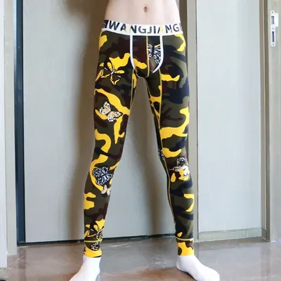 Neue, bedruckte Herren-Leggings aus Baumwolle, warme Hose, atmungsaktiv, einteilige lange Unterhose Image