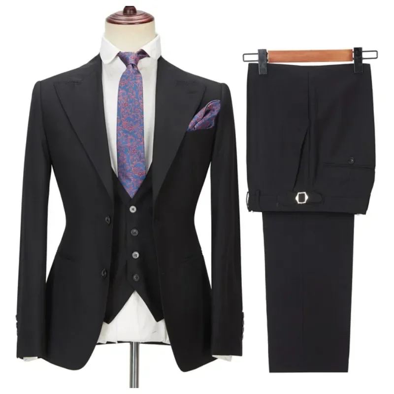 3 Stück Herren Koffer Schlitz Spitze Revers Mann Kleidung Geschäft formale Hochzeit Bräutigam Ballkleid мускульный костюм Image