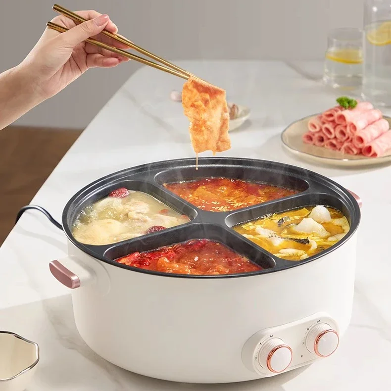 Elektrischer 6L-Quad-Cooker-Hot Pot – 2000 W, mehrere Temperaturen, 4 Fächer, Antihaftbeschichtung, Sicherheitsabschaltung, Familiengesetzung für den Heimgebrauch Image