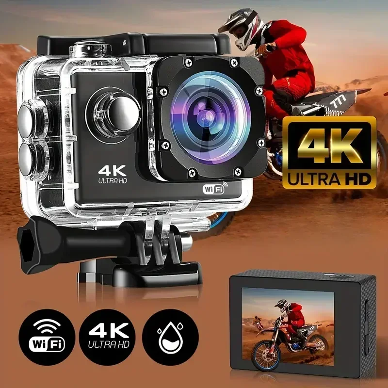 Ultra HD Action Kamera mit Video aufnahme, wasserdichte Kamera, Sport kamera, 4k, 30fps, WLAN, 2,0 ", 170d, Helm, Unterwasser Image
