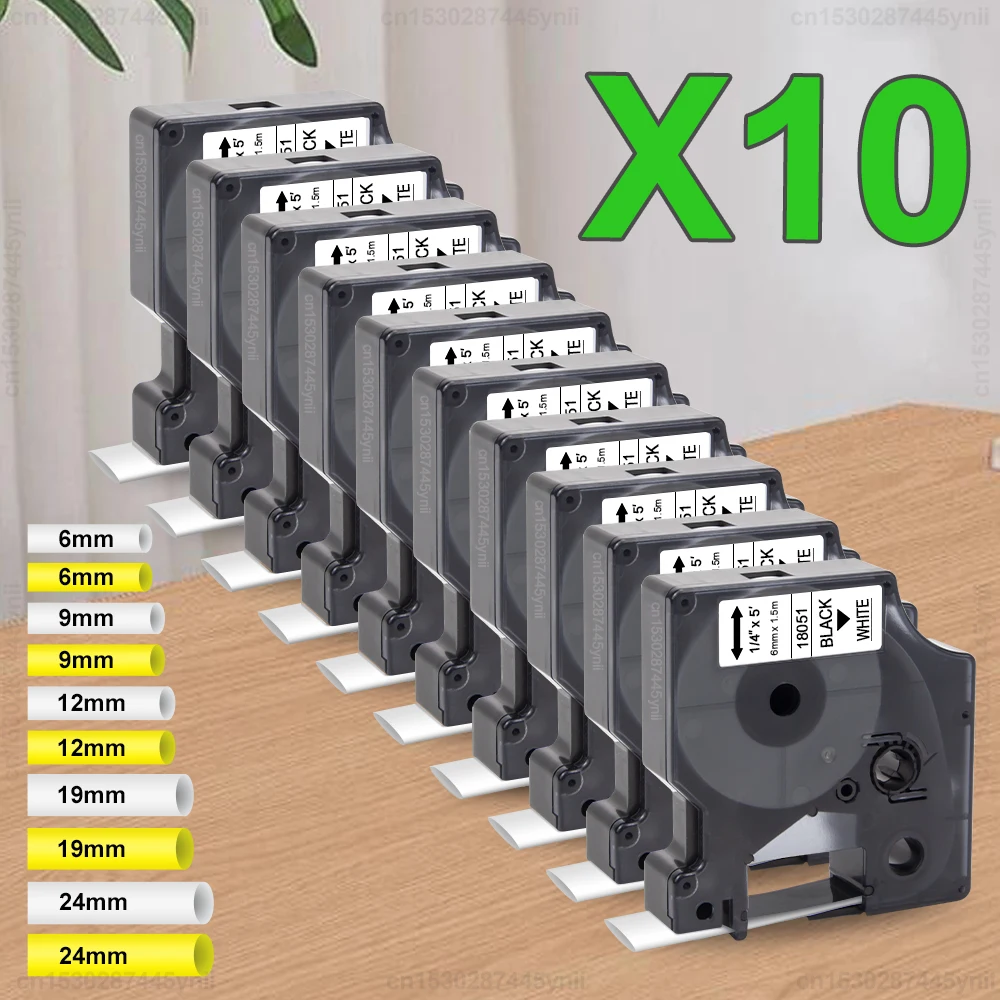 5/10 Stück 18051 18052 kompatibler Dymo-Schrumpfschlauch 18053 18054 18055 18056 Etikettenband für Dymo Rhino 4200 5000 5200 Drucker Image