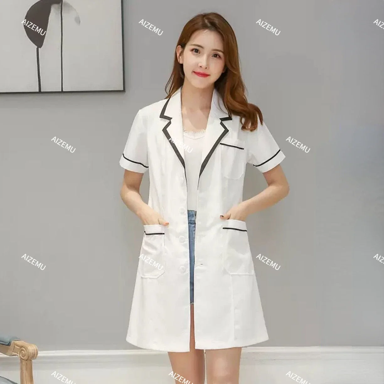 Robe de spa à manches courtes pour femmes, uniforme de beauté, vêtements de salon de beauté, vêtements de travail de gestionnaire, vêtements d