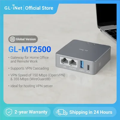GL-iNET (Brume 2) GL-MT2500/MT2500A Mini VPN Security Gateway for Home Office and Remote Work,