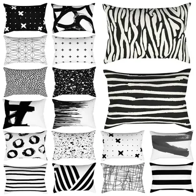 Classic fashion black and white striped geometric rectangle embrace pillowcase sofa living room home