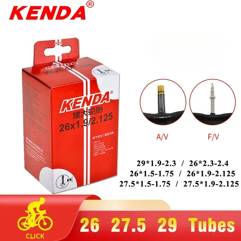 KENDA Camera d'aria per bicicletta MTB Bike 1pc Pneumatici 26 27.5 29 pollici 1.5/1.75 1.9/2.125 2.3/2.4 A/V F/V Ciclismo Tubo interno in gomma butilica