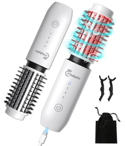Cordless Hair Curling Iron Brush, 1.5" Mini Cordless Hair Curler, 3-in-1 Travel Curling Brush Hair Straightener Comb Rechargeable, 7000mAh Portable Ionic Heated Curling
