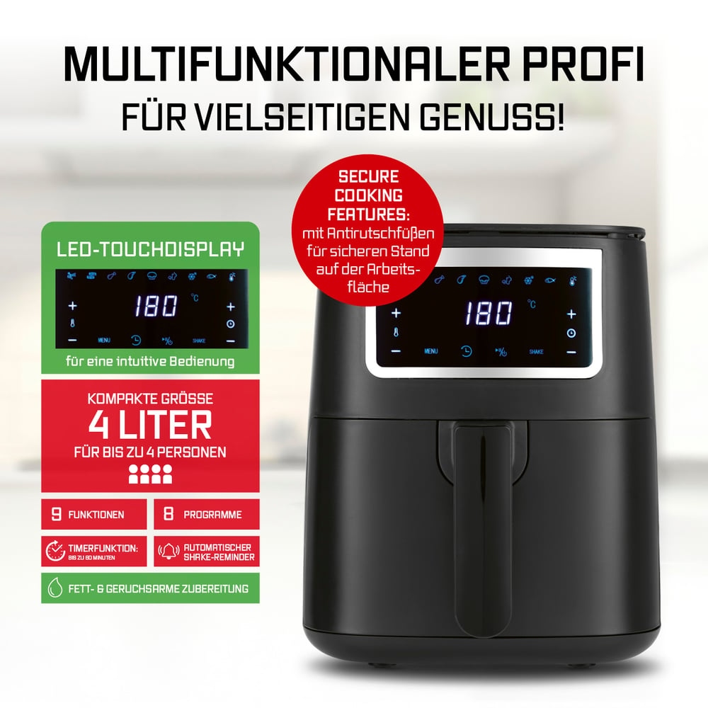 GOURMETmaxx Heißluftfritteuse 4 l - Touch, Timer, 8 Programme und Shake-Reminder Image