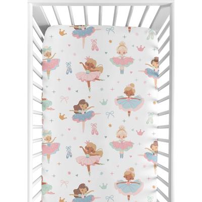 Sweet Jojo Designs Ballerina and Bows Girl Fitted Crib Sheet Ballet Shoes Dancer Hearts Sparkles Princess Tutu Pink Blue Green