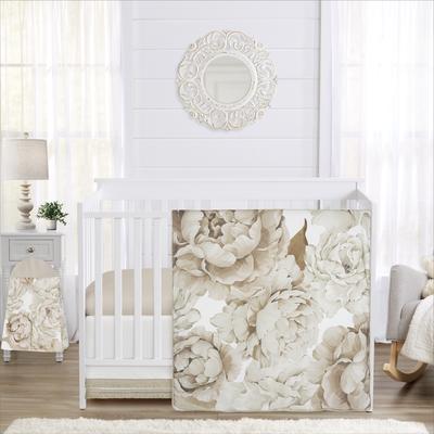 Sweet Jojo Designs Taupe Beige Boho Shabby Chic Floral Girl 4pc Nursery Crib Bedding Set Tan Bohemian Vintage Watercolor Fringe