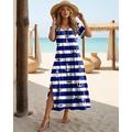 Femmes Robe maxi Robe T-Shirt Robe d'Été Robe fourreau Vacances Occasionnel Chaussures de plage Soirée Plage Coupe régulière Géométrique Rayure Mer Manche Courte Col Rond Rouge Bleu Vert Été Printemps