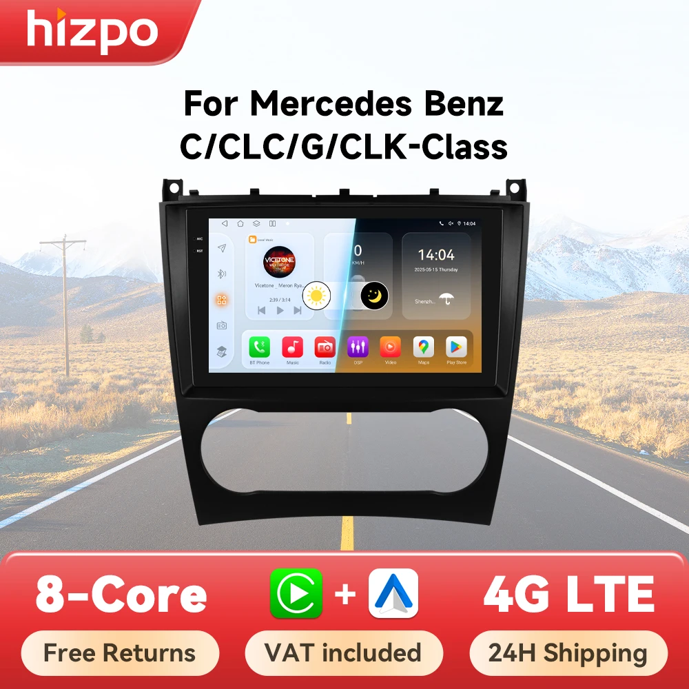 Hizpo 2din android autoradio für mercedes benz clc w203 c-klasse c180 c200 clk200 clk w209 drahtlose carplay gps navigation 9 "4g Image
