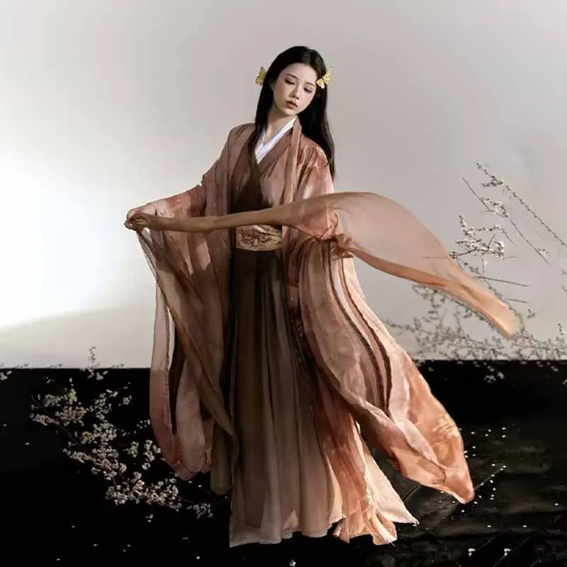 Chinesisches Hanfu-Kleid für Damen, altes traditionelles Cosplay-Kostüm, Vintage-Party, braunes Hanfu-Kleid, Übergröße XL Image