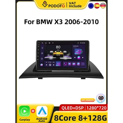 Podofo 4G CarPlay Android Radio For BMW X3 2006-2010 Car Intelligent System 2din Stereo Head Unit audoradio Multimedia Player