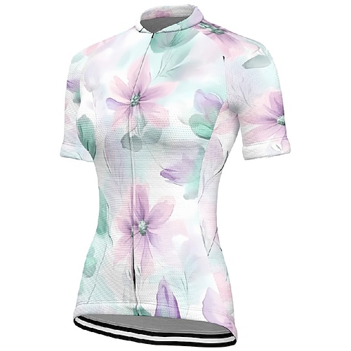Damen Radtrikot Blume Kurzarm Fahhrad T-Shirt Trikot mit 3 Gesäßtaschen Mountainbike MTB Schnelltrocknend Anatomisches Design Feuchtigkeitsableitend Atmungsaktiv Sport Gelb Blau Bekleidung Image